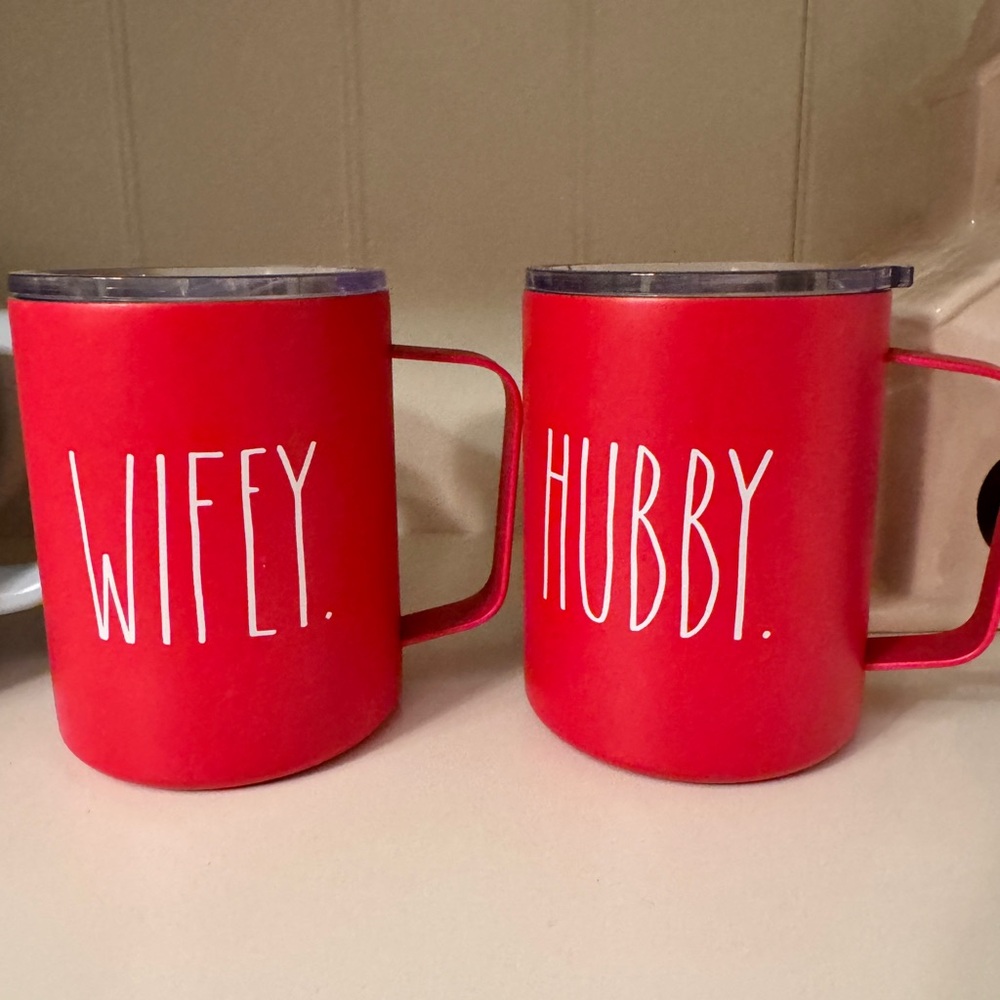 Rae Dunn Red Wifey and Hubby Metal Mug Set